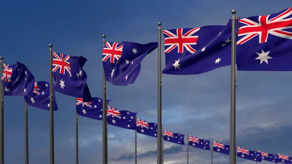The Australia Flags Waving In The Wind  - 2K