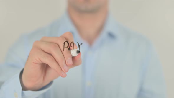 Payment on Time, Man Writing on Transparent Glass Screen