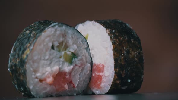 Fresh Sushi Roll Maki Rotate Close Up