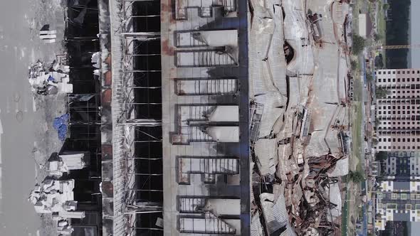 Vertical Video of Bucha Ukraine  a Destroyed Shopping Center During the War