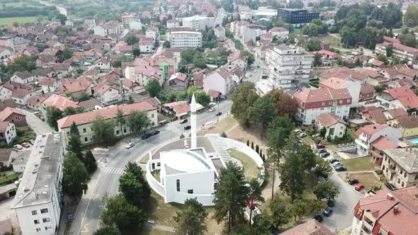 Aerial view of the mosque in the city