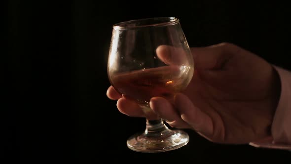 Sommelier Holding Glass With Cognac and Shaking, Male Tasting Alcoholic Drink