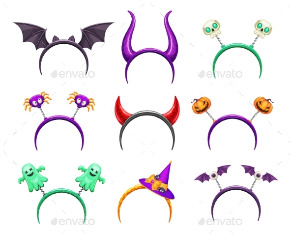 Creepy Halloween Headbands with Horns and Monsters