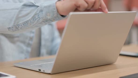 Male Starting Laptop Typing and Closing Close Up