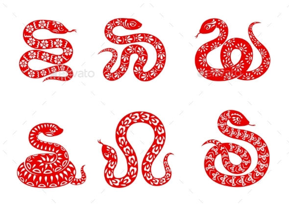 Chinese Zodiac Snake Animal Vector Icons Set