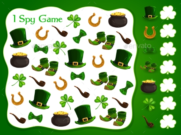 I Spy Kids Game with Patrick Day Vector Elements