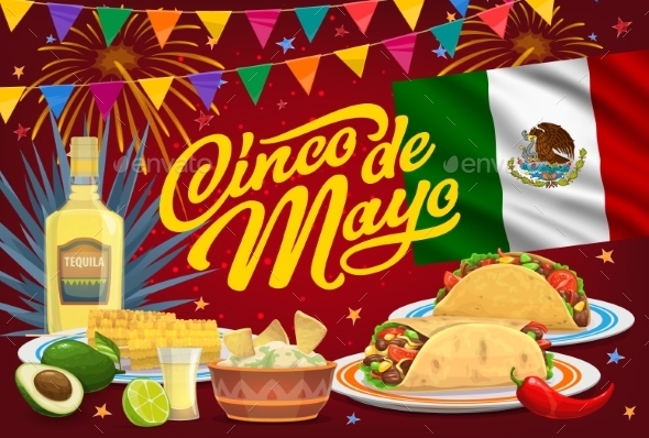 Cinco De Mayo Holiday of Mexican Food Drink Flag