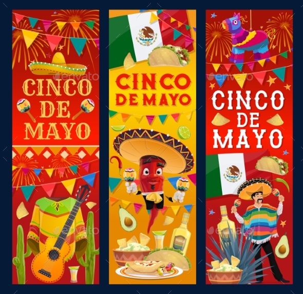 Cinco De Mayo Vector Banners Cartoon Mariachi
