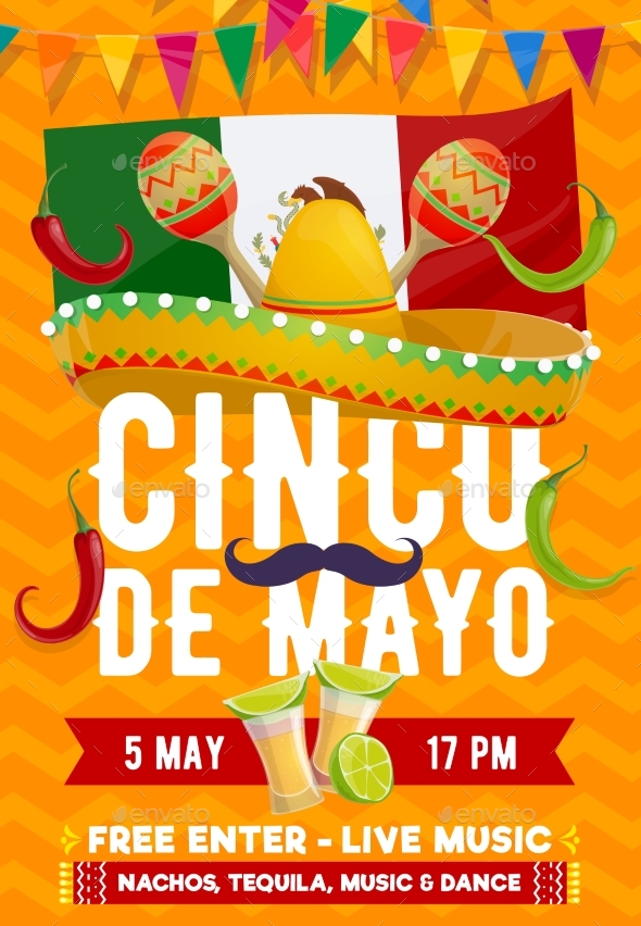 Cinco De Mayo Vector Poster with Mexican Sombrero