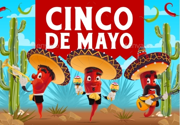 Cinco De Mayo Chilli Pepper Musicians Sombreros