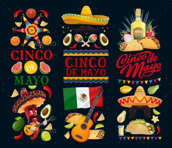 Cinco De Mayo Vector Icons and Lettering Set