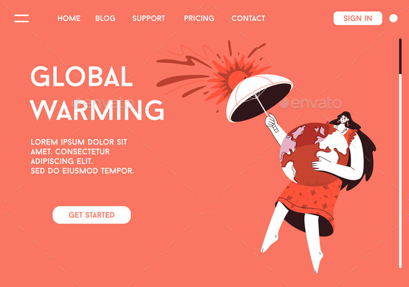 Vector Landing Page of Global Warming Concept