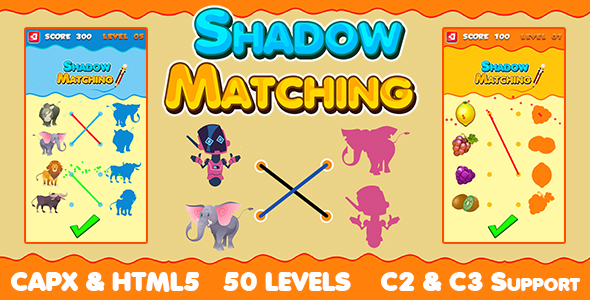 Shadow Matching Game 50 Levels (CAPX | HTML5 | Cordova) Kids Learning Game