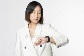 Businesswoman using smartwatch wearable technology