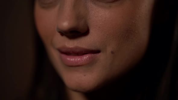 Sexy Lips of Young and Beautiful Woman, Closeup View of Face Details