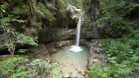 River Waterfall In A Wild Wood