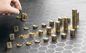 kground with hexagonal golden shapes. Concept of investment management and portfolio diversification. Composite image between a hand photography and a 3D background.
