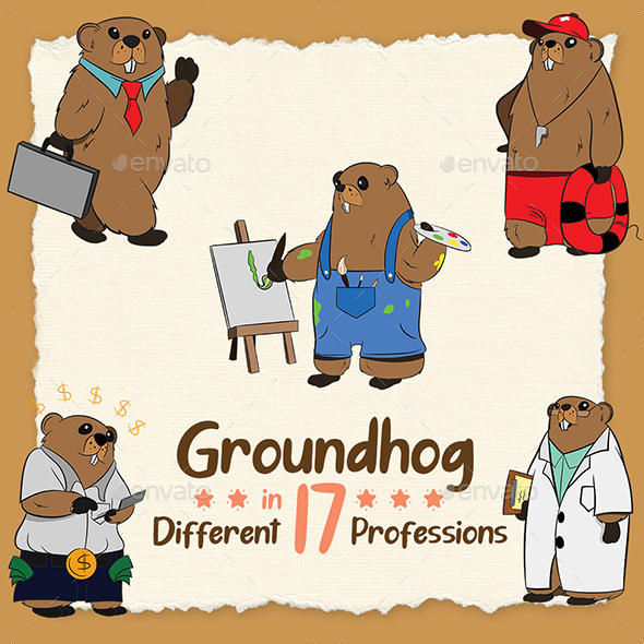 Groundhog Character in 17 different professions for Groundhog Day