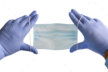 medical gloves on white background. Countering the virus. Medical masks cover nose and mouth.