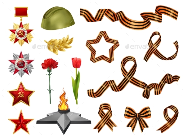 Realistic Victory Day Icons