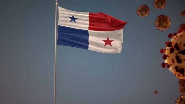 Panama Flag With Corona Virus Attack 4K