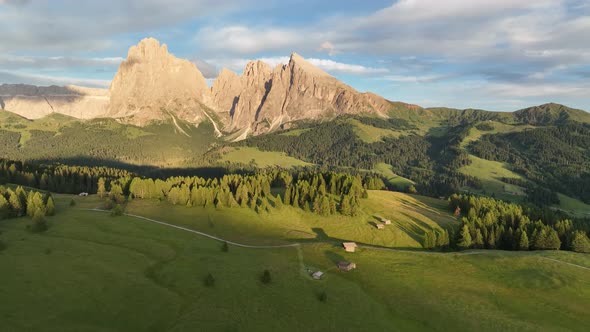 Sunrise on the Seiser Alm in the Dolomites mountains