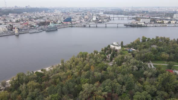 The Main River of Ukraine - Dnipro Near Kyiv. Slow Motion