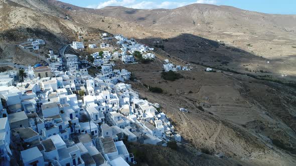 Village of Chora on the island of Serifos in the Cyclades in Greece from the sky