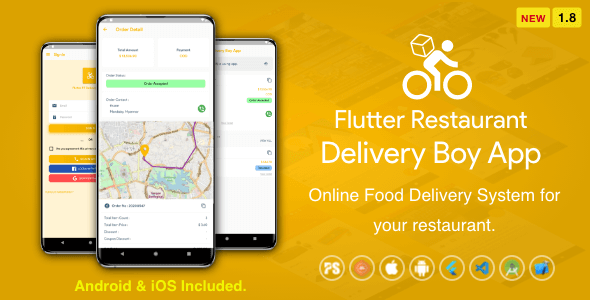 Flutter Restaurant Delivery Boy App for iOS and Android ( 1.8 )