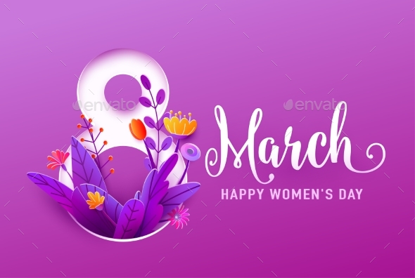 8 March Happy Womens Day Greeting Banner Vector