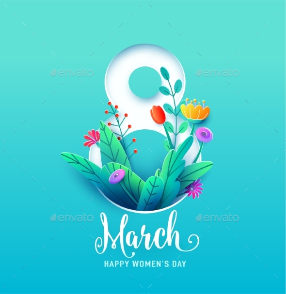 8 March Happy Womens Day Greeting Card Vector