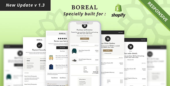 Boreal - Shopify + HTML Notification and Transactional Email Template