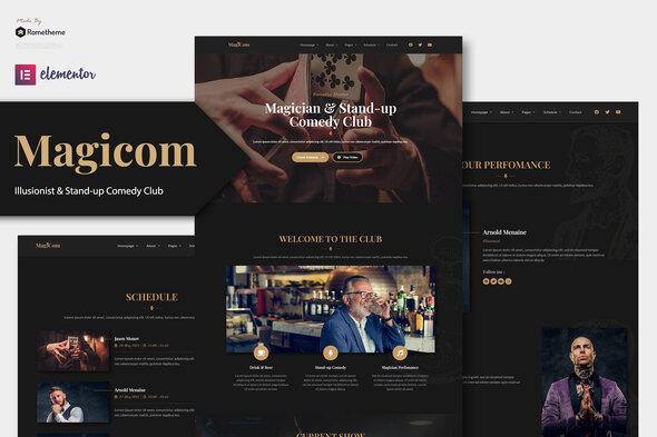 Magicom - Magician & Comedian Club Elementor Template Kit