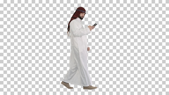 Arab man using his smartphone surfing, Alpha Channel