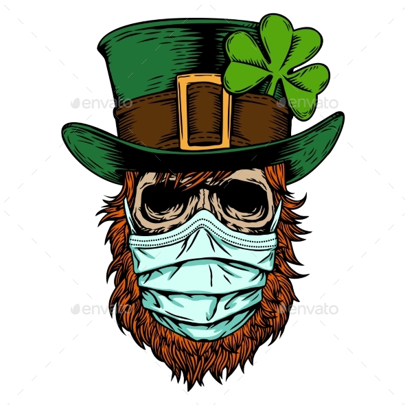 Irish Skull with Hat and Clover Medical Face Mask
