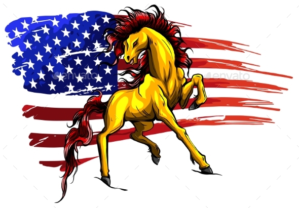American Horse Flag Logo Vector Illustration