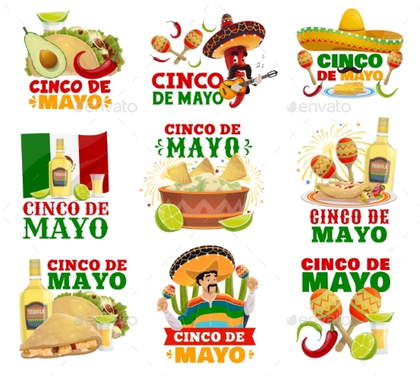 Cinco De Mayo Food Sombrero and Maracas Icons