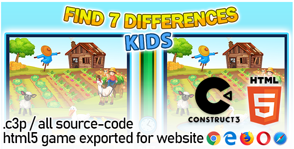 Find Seven Differences Kids - Construct 3 All Source-code and HTML5 Files