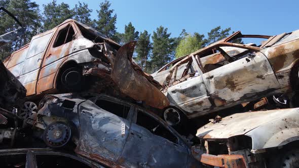 Many Shot and Burnt Cars in the City of Irpen Ukraine After the Russian Invasion During the War