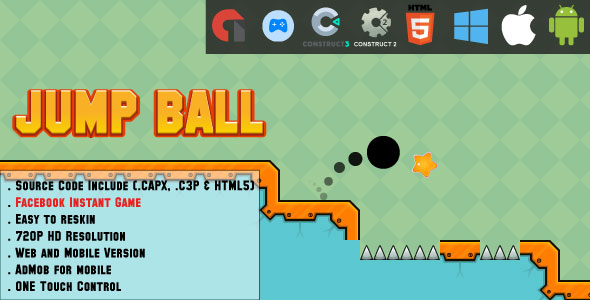 Jump Ball Adventure - HTML5 Game - Web, Mobile and FB Instant games(CAPX, C3p and HTML5)