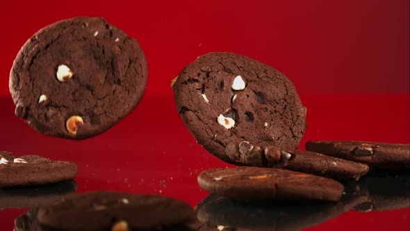 Cookies falling and bouncing in ultra slow motion