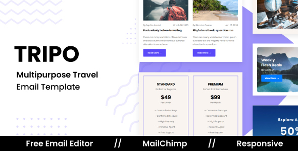 TRIPO - Responsive Email Template For Travel Agency With Free Email Editor