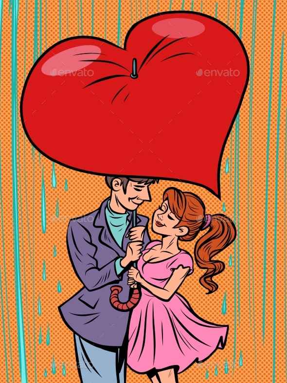Couple in Love Under an Umbrella Heart Valentine