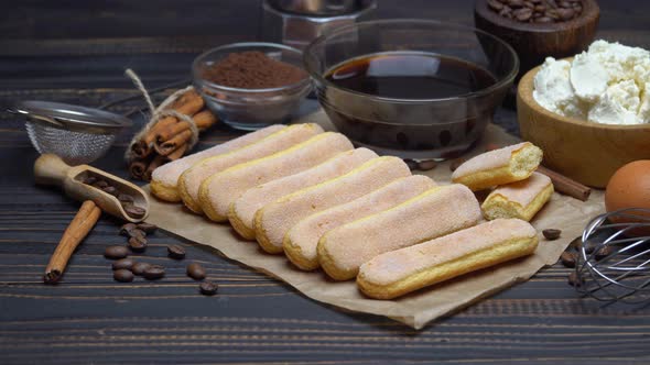 Tiramisu Cake Cooking - Savoiardi Ladyfingers Biscuits, Cheese and Coffee