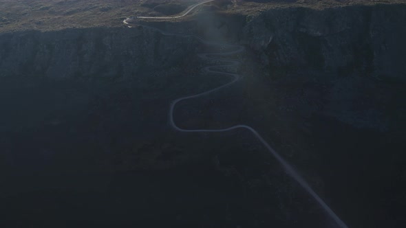 Aerial view of a serpentine road near Pas des Sables, Reunion.