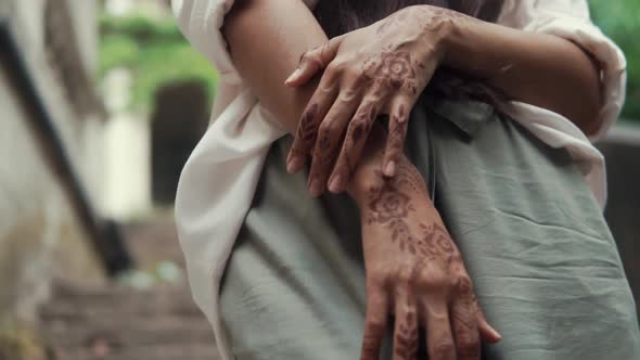 Woman's Henna Tattoo on Hands.