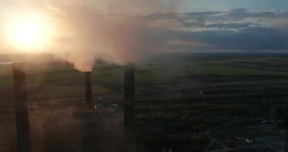 Aerial View. Industrial Background of Plant. Global Warming Concept.