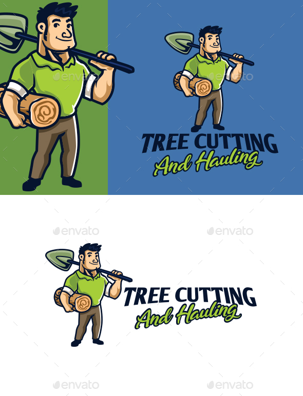 Cutting And Hauling Worker Mascot Logo