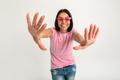 attractive woman in pink t-shirt and sunglasses - PhotoDune Item for Sale