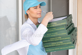  Check for Payment. Delivering Hot Delicious Pizza. Delivery Door to Door. Conceptual Photo of a Service Occupation.